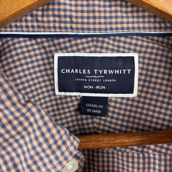Charles Tyrwhitt Dress Shirt Men XXL Classic Fit Blue Red Gingham Pocket Jermyn - Picture 3 of 6